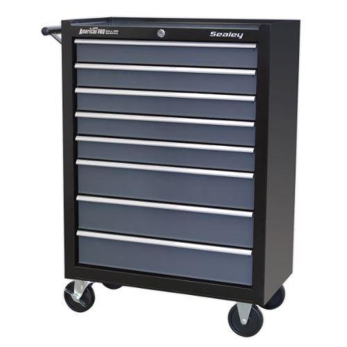 Sealey American Pro Rollcab 8 Drawer with Ball-Bearing Slides - Black/Grey AP3508TB - Tools 2U Direct SW