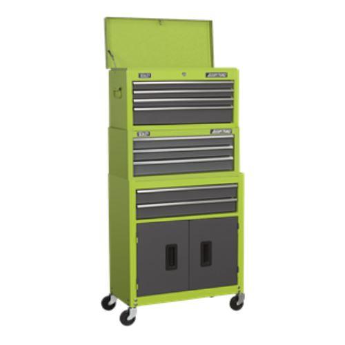 Sealey American Pro Topchest, Mid-Box & Rollcab 9 Drawer Stack - Green/Grey AP2200BBHVSTACK - Tools 2U Direct SW