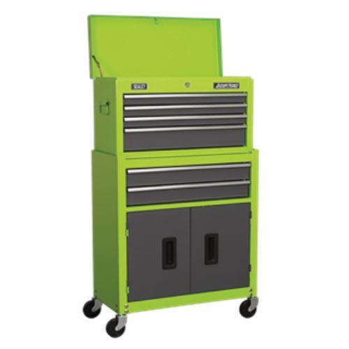 Sealey American Pro Topchest, Mid-Box & Rollcab 9 Drawer Stack - Green/Grey AP2200BBHVSTACK - Tools 2U Direct SW