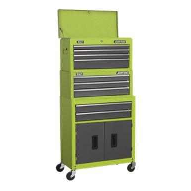 Sealey American Pro Topchest, Mid-Box & Rollcab 9 Drawer Stack - Green/Grey AP2200BBHVSTACK - Tools 2U Direct SW