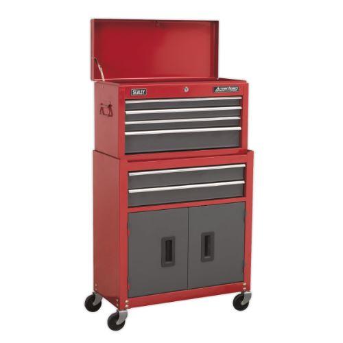 Sealey American Pro Topchest, Mid-Box & Rollcab 9 Drawer Stack - Red/Grey AP2200BBSTACK - Tools 2U Direct SW