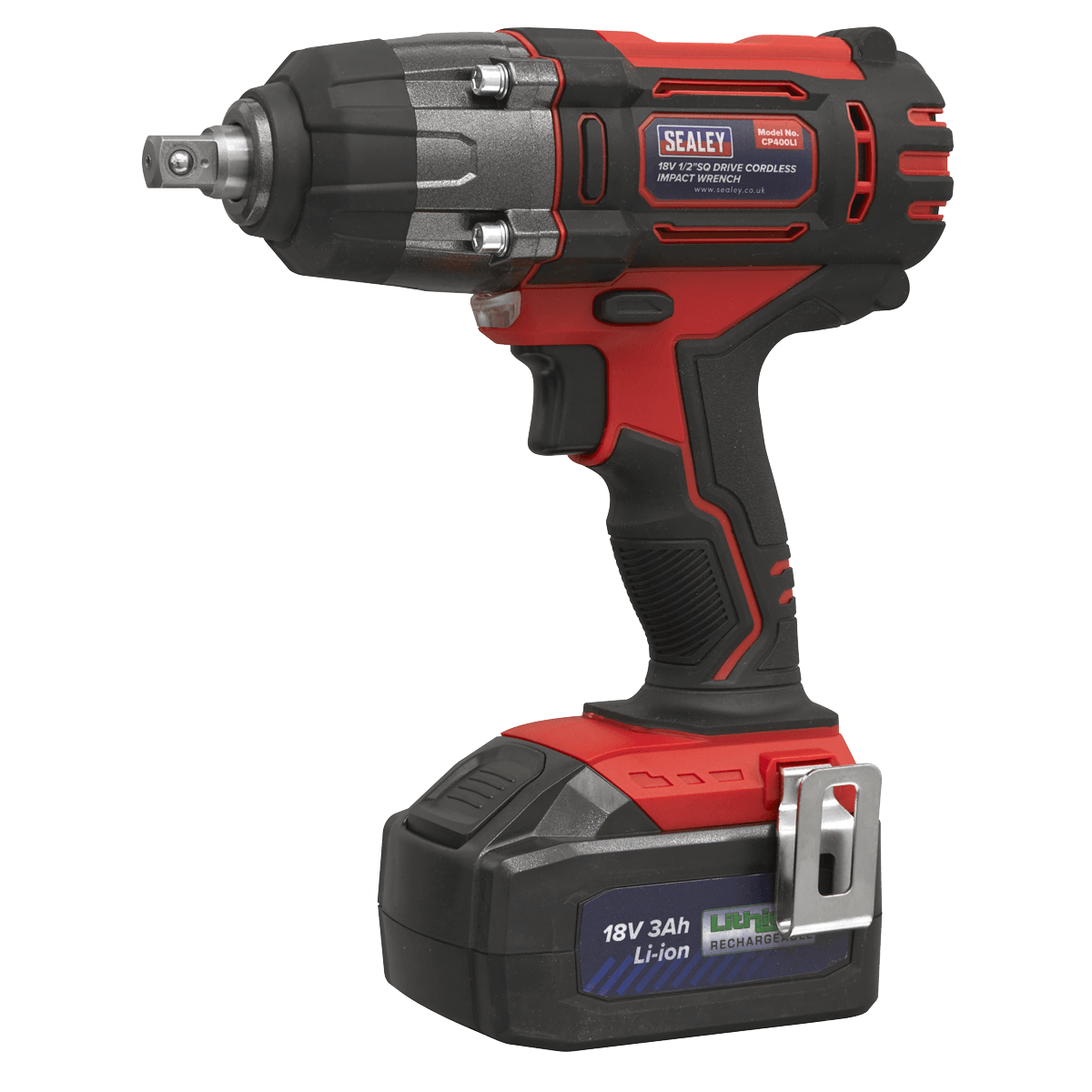 Sealey Cordless Impact Wrench 18V 3Ah Lithium-ion 1/2"Sq Drive With Battery and Charger CP400LI - Red Or Green - Tools 2U Direct SW