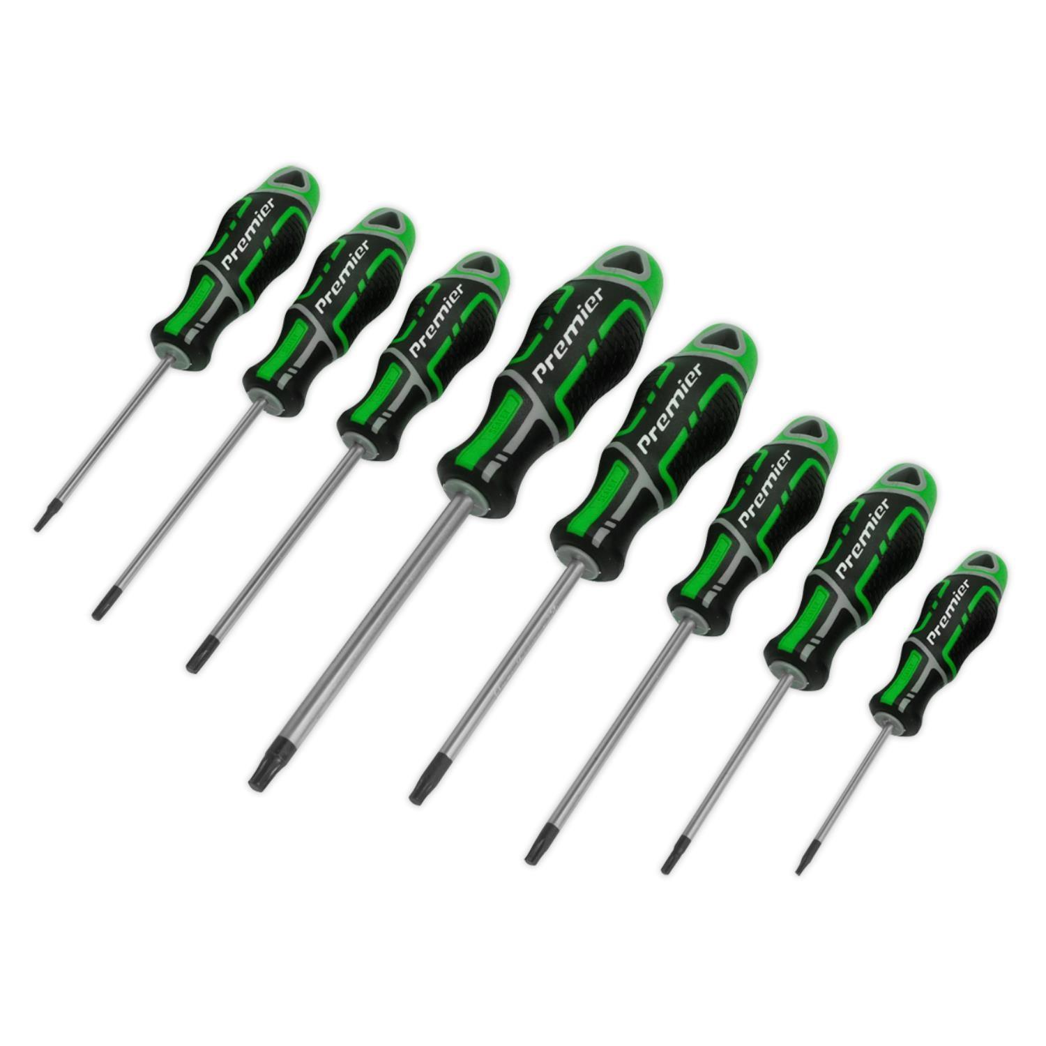 Sealey Premier 8 Piece Screwdriver Set Trx-Star Hi-Vis Green GripMAX Torx AK4321HV - Tools 2U Direct SW