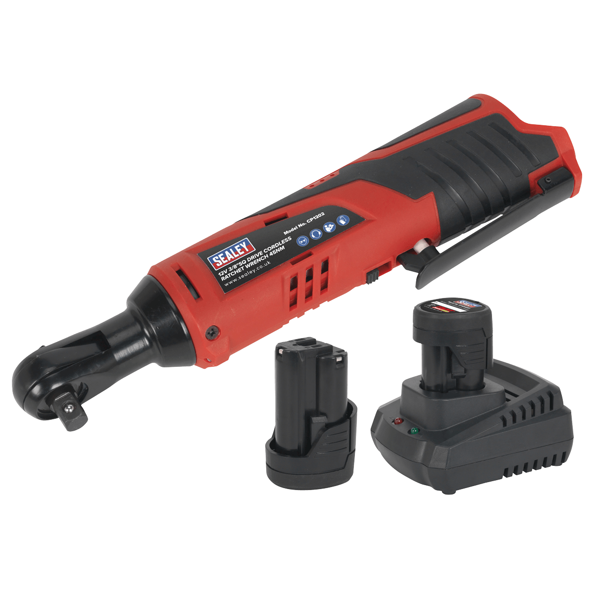 Sealey Ratchet Wrench Kit 3/8"Sq Drive 12V SV12 Series - 2 Batteries + Charger CP1202KIT - Tools 2U Direct SW