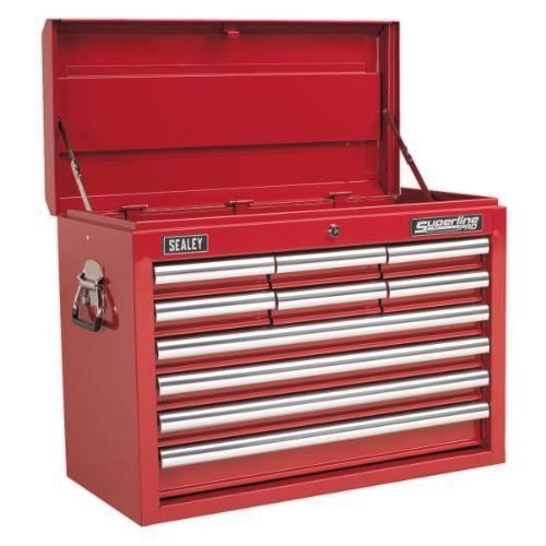 Sealey Superline Pro Topchest 10 Drawer with Ball-Bearing Slides - Red - Tools 2U Direct SW