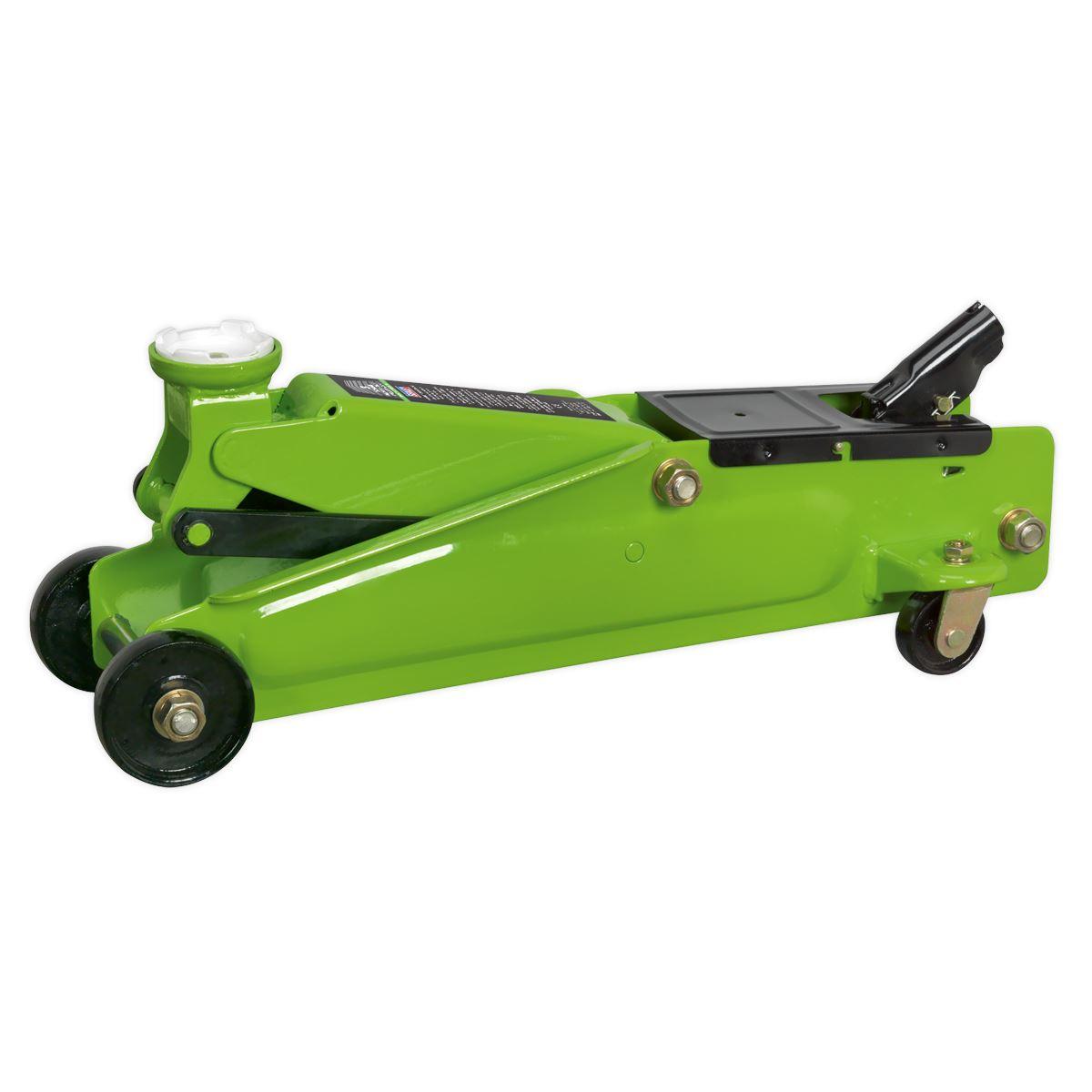 Sealey Trolley Jack 3 Tonne Long Reach Heavy-Duty Hi-Vis Green 1153CXHV - Tools 2U Direct SW