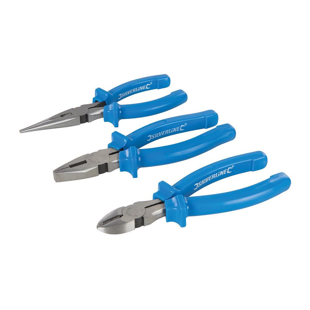 Silverline 3pc Pliers Set 160mm 6" Combination Long Nose Side Cutter Pliers 427610 - Tools 2U Direct SW