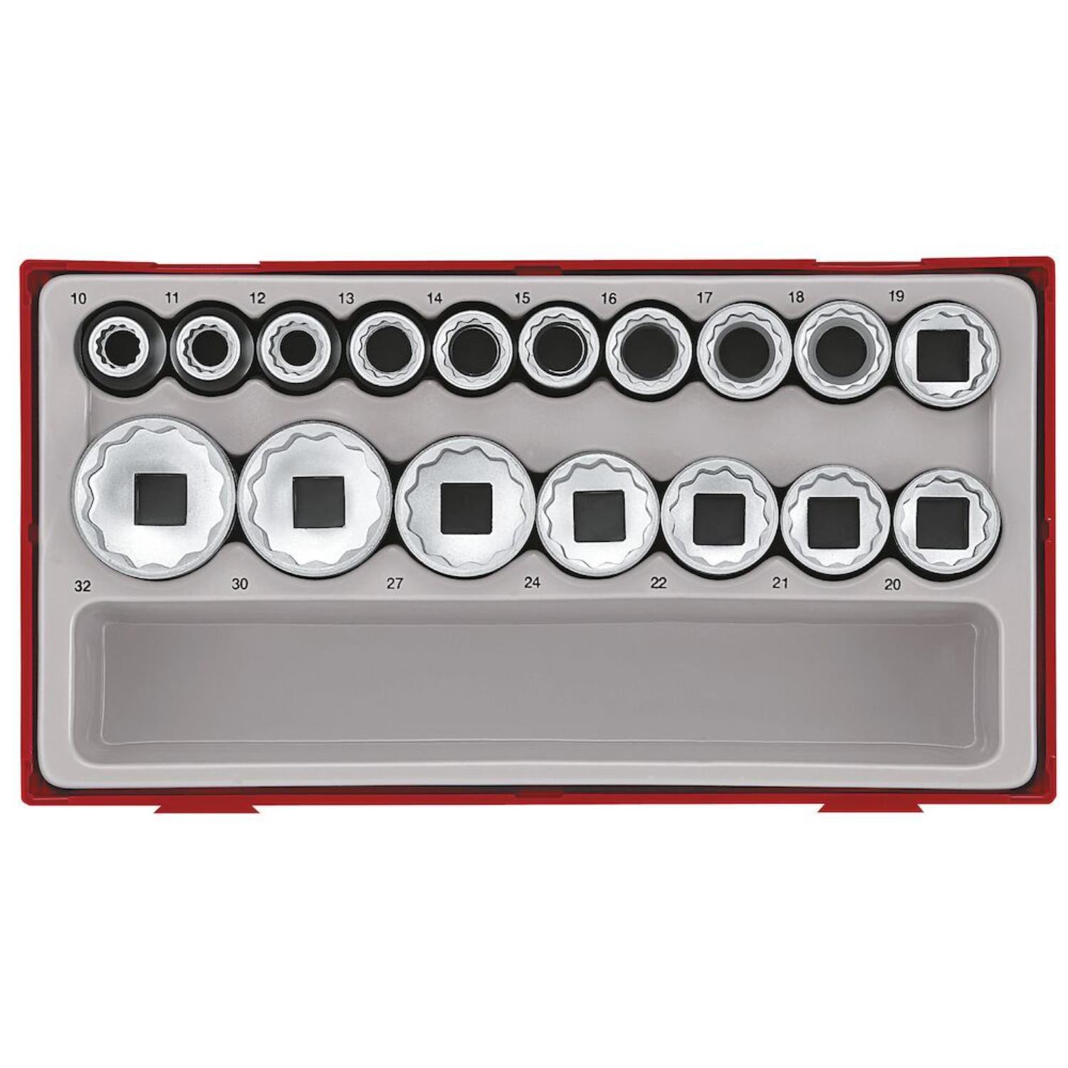 Teng Tools 17pc Metric 1/2" Drive 12pt Socket Set 10 - 32mm In Modular Tray TT1217 - Tools 2U Direct SW