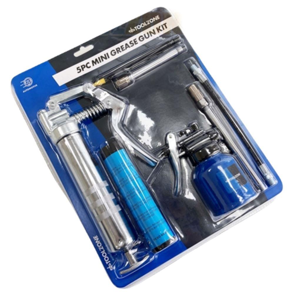 Toolzone 5PC Manual Grease Gun Lever Pistol Grip 3oz cartridge & Oil Can Set AU370 - Tools 2U Direct SW