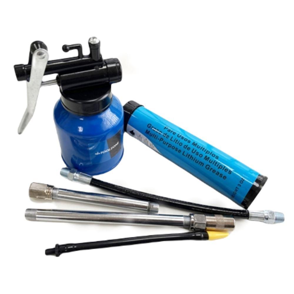 Toolzone 5PC Manual Grease Gun Lever Pistol Grip 3oz cartridge & Oil Can Set AU370 - Tools 2U Direct SW