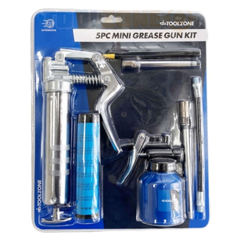 Toolzone 5PC Manual Grease Gun Lever Pistol Grip 3oz cartridge & Oil Can Set AU370 - Tools 2U Direct SW