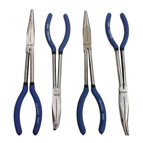 US PRO 4pc 285mm Long Reach Nose Pliers, Plier Set 2093 - Tools 2U Direct SW