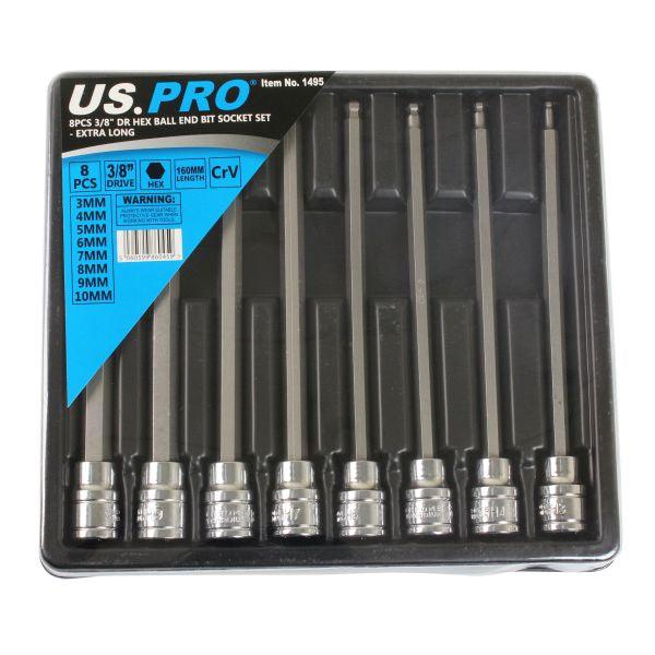 US PRO 8pc 3/8" Long Ball End Hex Allen Bit Key Sockets 1495 - Tools 2U Direct SW