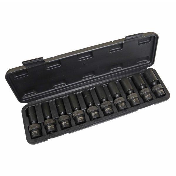 US PRO INDUSTRIAL 10pc 3/8" DR 6pt Swivel Impact Deep Wobble Socket Set 10 - 19mm 3970 - Tools 2U Direct SW