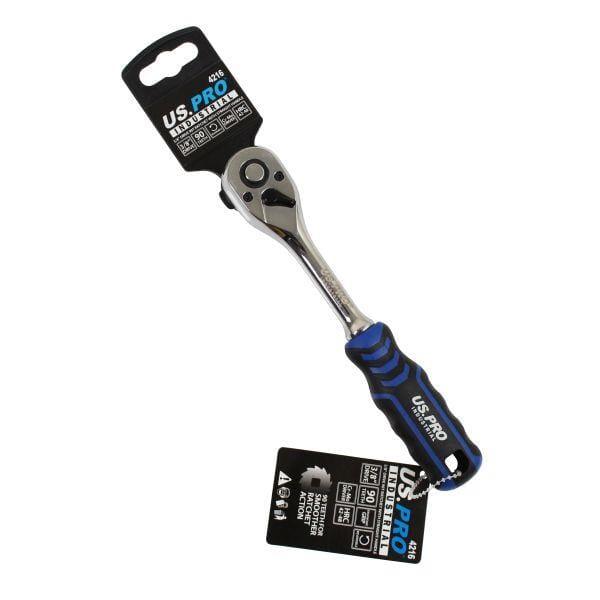 US PRO INDUSTRIAL 3/8" DR 90T Ratchet With Straight Handle With Grip 4216 - Tools 2U Direct SW