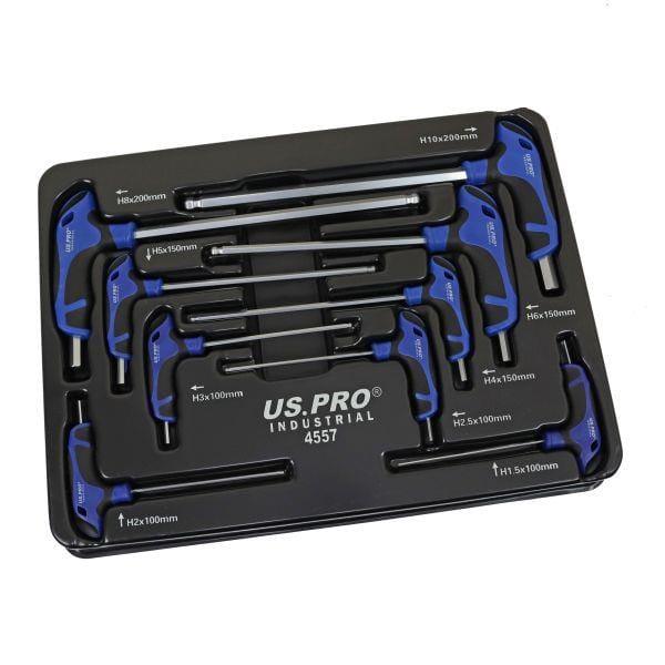 US PRO INDUSTRIAL 9pc Premium T-Handle Hex Allen key Set, Ball End Keys 4557 - Tools 2U Direct SW