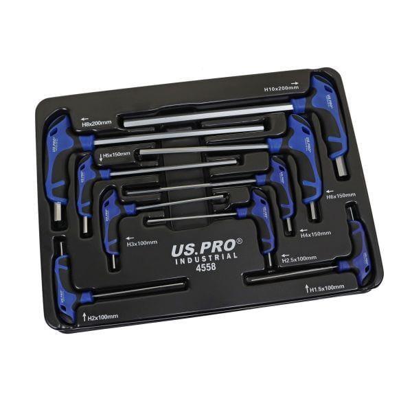 US PRO INDUSTRIAL 9pc Premium T-Handle Hex Allen keys / Screwdriver Set H1.5 - H10 4558 - Tools 2U Direct SW