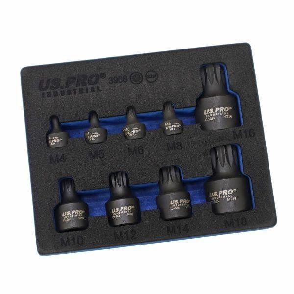 US PRO INDUSTRIAL 9PC Stubby Impact XZN Spline Bit Socket Set M4 - M18 3968 - Tools 2U Direct SW