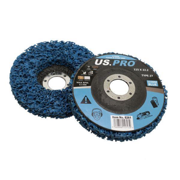 US PRO Tools 115MM Blue Clean & Strip Discs 22.2MM Bore - Pack Of 5 8261 - Tools 2U Direct SW