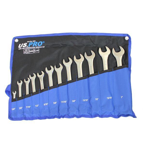 US PRO Tools 12pc SAE / AF Imperial Combination Spanner Wrench Set 1/4 - 1" 2201 - Tools 2U Direct SW