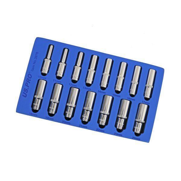 US PRO Tools 15PC 1/2" DR 6pt Deep Sockets 10 - 24mm In EVA Foam Tray 3976 - Tools 2U Direct SW