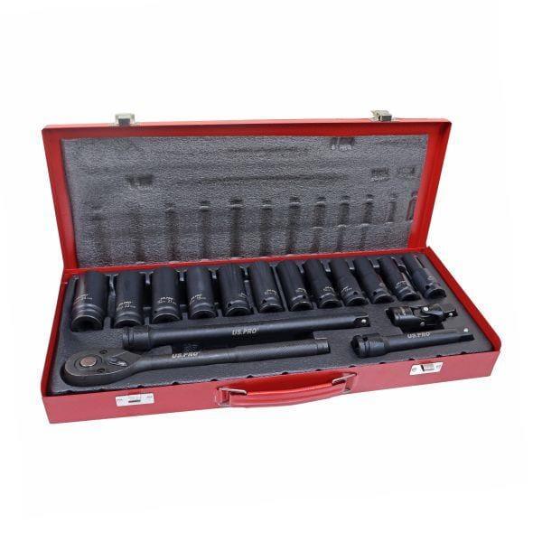 US PRO Tools 16pc 1/2" DR Deep Impact Socket Set 10 - 24mm In Metal Case 3987 - Tools 2U Direct SW