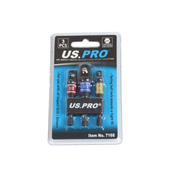 US PRO Tools 3pc Impact Driver Colour Coded Socket Adaptors 7168 - Tools 2U Direct SW