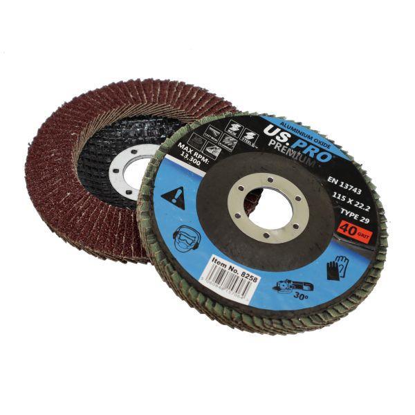 US PRO Tools 40 Grit 115MM X 22.2MM Premium Flap Discs Pack Of 10 8258 - Tools 2U Direct SW