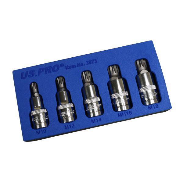 US PRO Tools 5PC 1/2" DR Triple Square Bit Socket Set In EVA Tray M10 - M18 3973 - Tools 2U Direct SW