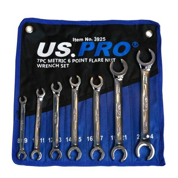 US PRO Tools 7 Piece Metric 6 Point Flare Nut Spanner Wrench Set 8 - 24mm 3925 - Tools 2U Direct SW