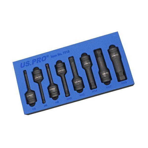 US PRO Tools 8pc 1/2" DR Impact Ball End Hex Allen Bit Sockets H5 - H19 7518 - Tools 2U Direct SW