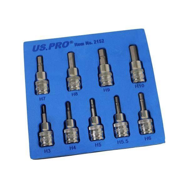 US PRO Tools 9PC 3/8" DR Hex Allen Bit Sockets 48mm Long 3 - 10mm 2152 - Tools 2U Direct SW