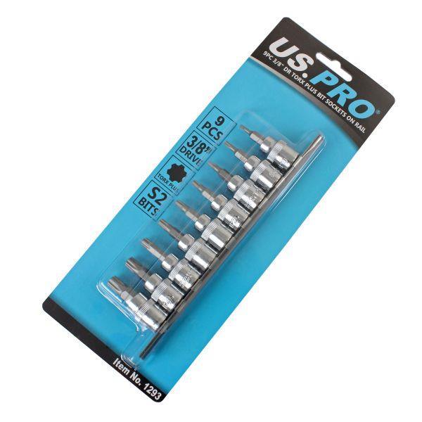 US PRO Tools 9pc 3/8" DR Torx Plus Bit Sockets On Rail TP10 - TP50 1293 - Tools 2U Direct SW