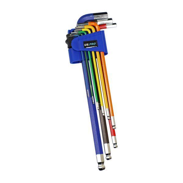 US PRO Tools 9PC Multicoloured Extra Long Metric Ball End Hex Key Set 1.5 - 10mm 1634 - Tools 2U Direct SW