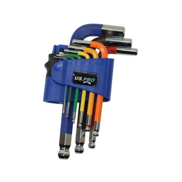 US PRO Tools 9PC Multicoloured Short Metric Ball End Allen Hex Key Set 1.5 - 10mm 1632 - Tools 2U Direct SW