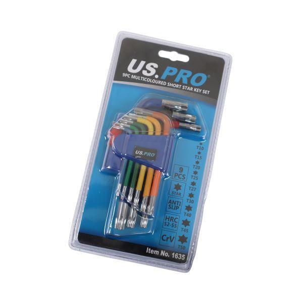 US PRO Tools 9PC Multicoloured Short Star Key Set T10 - T50 1635 - Tools 2U Direct SW