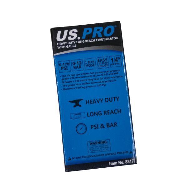 US PRO Tools Heavy Duty Long Reach Tyre Inflator With Gauge 0-170PSI 8817 - Tools 2U Direct SW