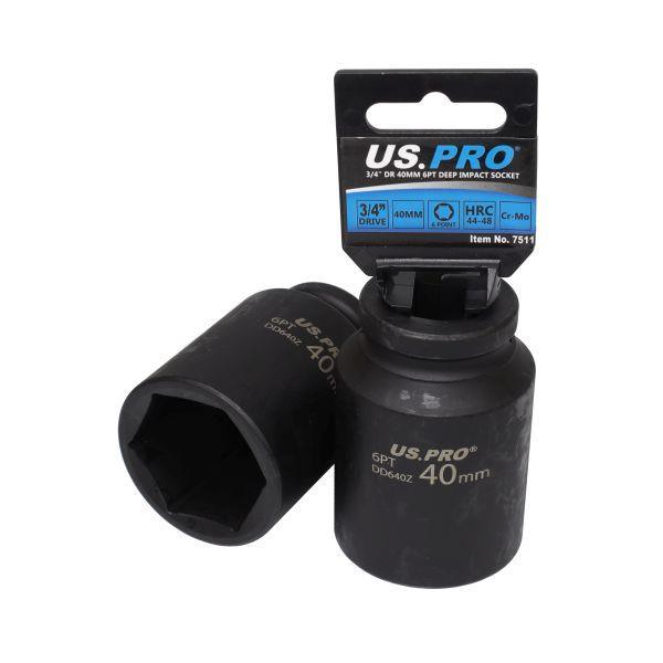 US PRO Tools Single 3/4" DR 40MM 6PT Deep Impact Socket 7511 - Tools 2U Direct SW