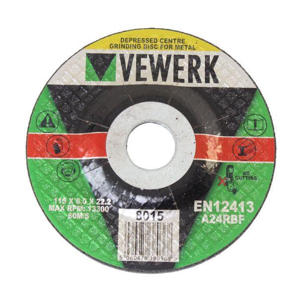 VEWERK by BERGEN 4 1/2" Metal Grinding Disc 115mm x 6mm x 22.2mm 5pk B8015 - Tools 2U Direct SW