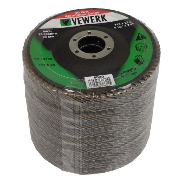 VEWERK BY BERGEN 40g OXIDE FLAP DISCS 115 x 22.2mm 10PK B8020 - Tools 2U Direct SW