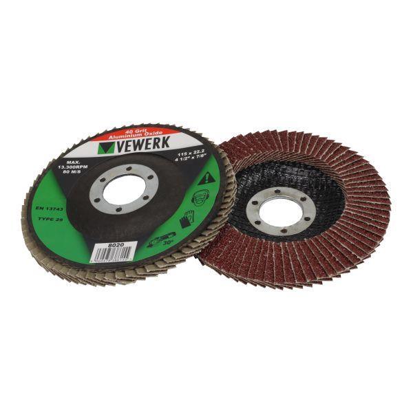 VEWERK BY BERGEN 40g OXIDE FLAP DISCS 115 x 22.2mm 10PK B8020 - Tools 2U Direct SW