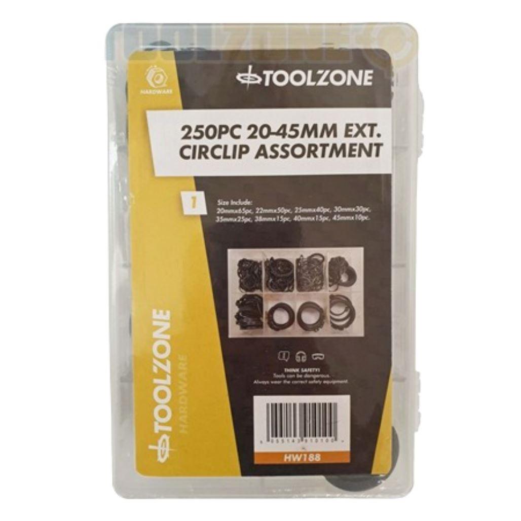 250pc External Circlip/Snap Ring Assortment Sizes 20-45mm HW188 - Tools 2U Direct SW