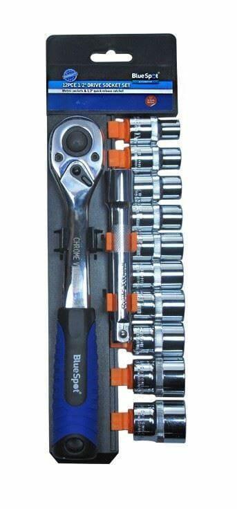 BlueSpot 12 Pc 1/2" Dr Ratchet & Socket Set 10mm - 24mm + Extension Bar 01500 - Tools 2U Direct SW