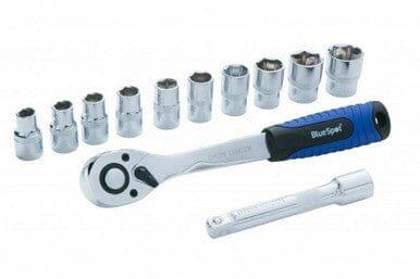 BlueSpot 12 Pc 1/2" Dr Ratchet & Socket Set 10mm - 24mm + Extension Bar 01500 - Tools 2U Direct SW