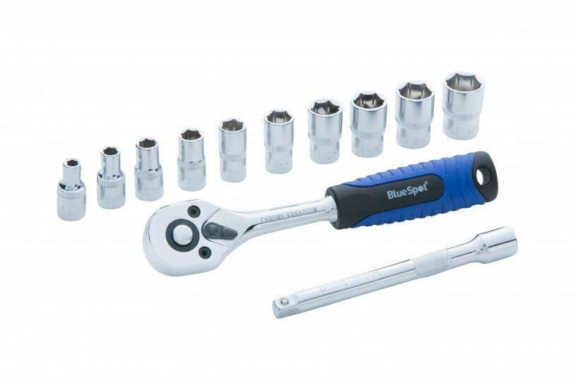 BlueSpot 12 Pc 1/4" Dr Ratchet & Socket Set 4mm - 13mm + Extension Bar 01504 - Tools 2U Direct SW