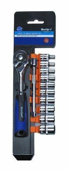 BlueSpot 12 Pc 1/4" Dr Ratchet & Socket Set 4mm - 13mm + Extension Bar 01504 - Tools 2U Direct SW