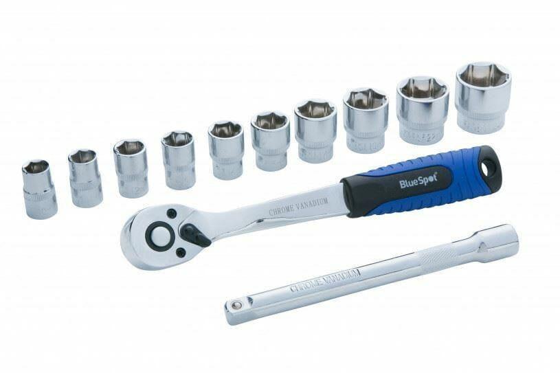 BlueSpot 12 Pc 3/8" Dr Ratchet & Socket Set 10mm - 24mm + Extension Bar 01502 - Tools 2U Direct SW