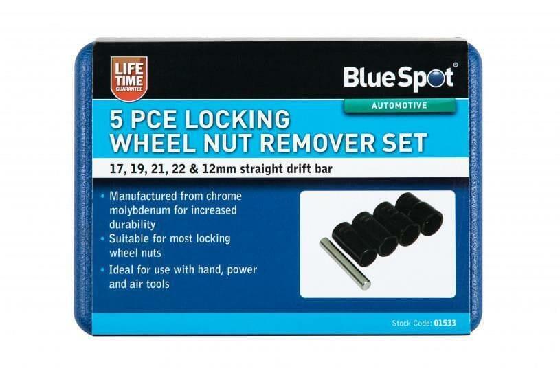 BlueSpot 5 Piece Locking Wheel Nut Remover Set 01533 - Tools 2U Direct SW