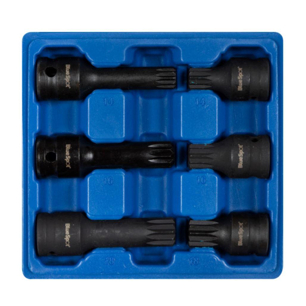 BlueSpot 6pc Impact Spline Sockets Bit Set M14 M16 M18 Deep Shallow 1/2" Drive 01532 - Tools 2U Direct SW