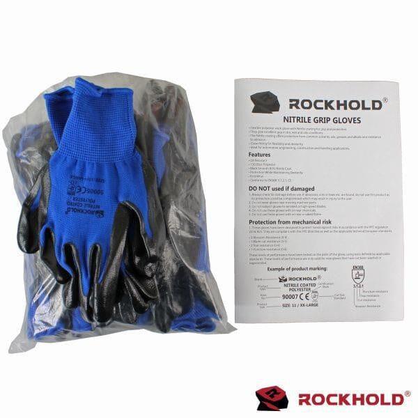 ROCKHOLD 12 Pairs Nitrile Coated Gloves Size 10/XL Hard Wearing 90006 - Tools 2U Direct SW